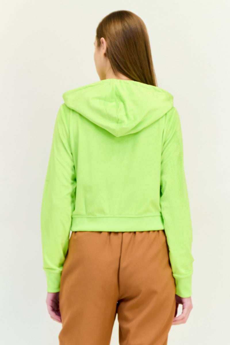 Aerie Women Solid Long Sleeve Full Zip Hoodie, Lime Green - Image 3