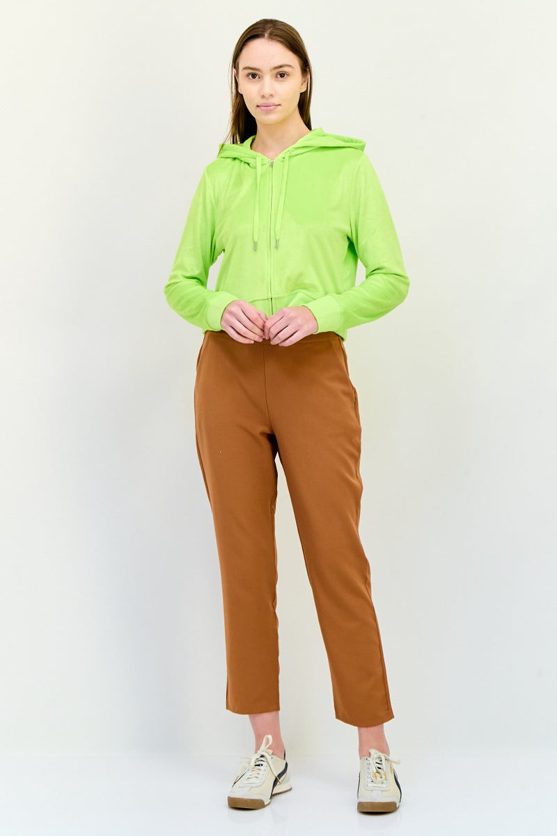 Aerie Women Solid Long Sleeve Full Zip Hoodie, Lime Green - Image 4
