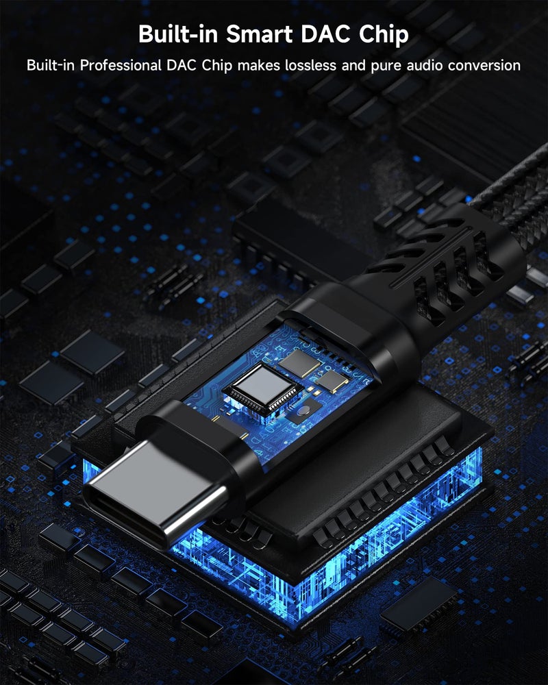 ZOOAUX محول ZOOAUX USB C إلى 3.5 مم لسماعات الرأس والشاحن، 2 في 1 USB C إلى جاك صوت Aux مع كابل دنجلي للشحن السريع PD 60W لجهاز Galaxy S23/S22/S21/S20 Ultra، iPad Pro، Pixel (أسود) - Image 4