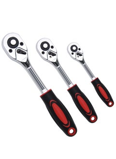 KASTWAVE Ratchet Set, 3 Pcs Professional Heavy Duty Ratchet Tool Set, Durable Drive Ratchet Wrench 1/4", 3/8",1/2", Quick-release Reversible Ratchet Handle, Chrome Vanadium Steel Construction and Chrome Plated  - Image 1