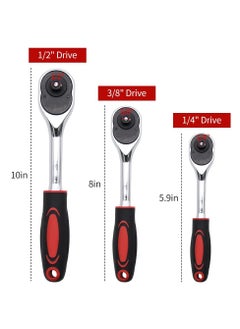 KASTWAVE Ratchet Set, 3 Pcs Professional Heavy Duty Ratchet Tool Set, Durable Drive Ratchet Wrench 1/4", 3/8",1/2", Quick-release Reversible Ratchet Handle, Chrome Vanadium Steel Construction and Chrome Plated  - Image 2