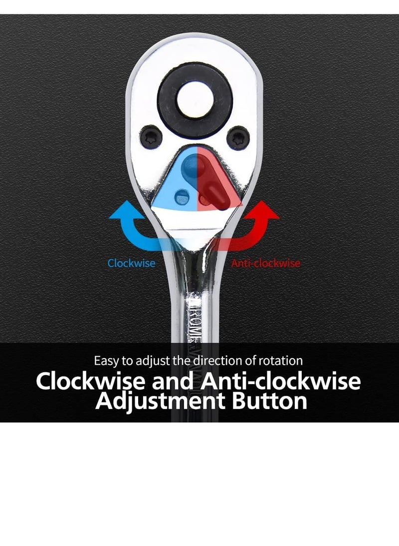 KASTWAVE Ratchet Set, 3 Pcs Professional Heavy Duty Ratchet Tool Set, Durable Drive Ratchet Wrench 1/4", 3/8",1/2", Quick-release Reversible Ratchet Handle, Chrome Vanadium Steel Construction and Chrome Plated  - Image 5