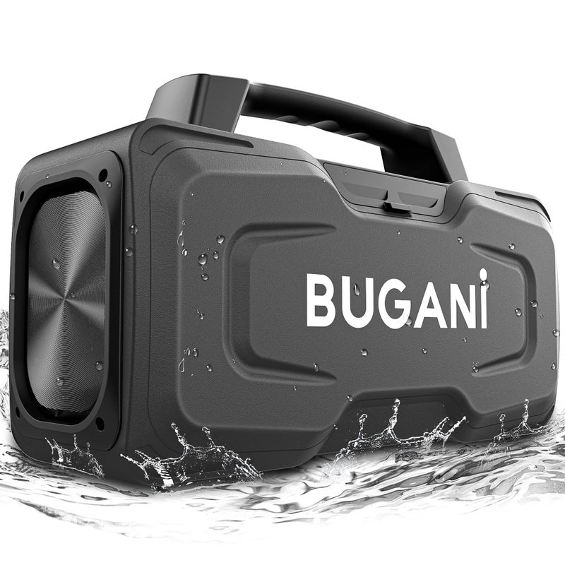 BUGANI Bluetooth Speaker, 80W Powerful Portable Wireless Speakers IPX7 Waterproof Speaker, Outdoor Loud Speakers with Handle 24H Playtime, Support Microphone AUX USB Suitable for Party, Pool, Black - Image 1