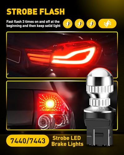 AUXITO 7440 7443 LED Strobe Brake Lights Bulbs, Red Flashing Stop Light, Super Bright T20 W21W 7441 7444 7443R Flashing Strobe Blinking LED Tail Light Bulbs, Pack of 2 - Image 2