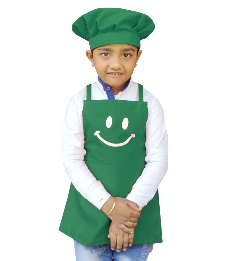 Switchon Polyester Waterproof Adjustable Kids Multi purpose Cooking Apron with a chef cap School Apron - for 3 years to 6.5 years Proudly made in india (Green) - Image 1
