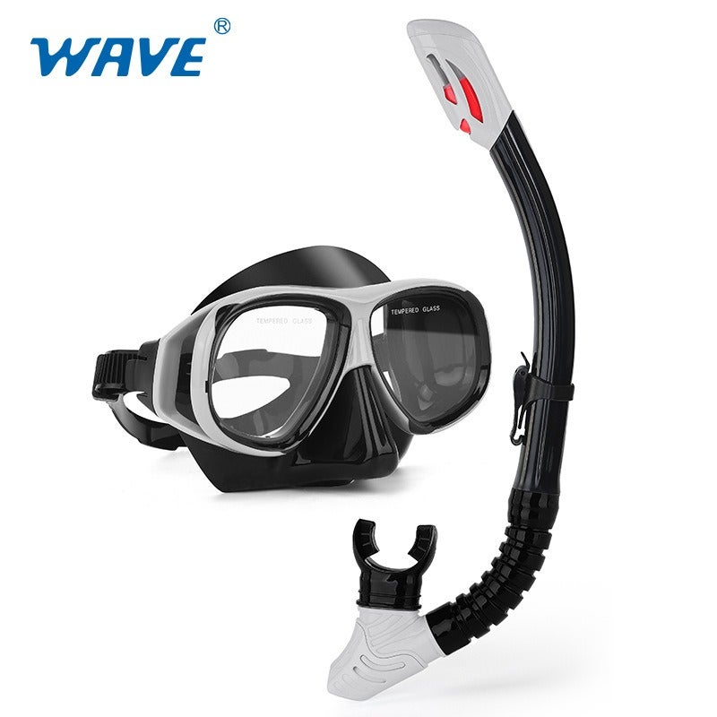 WAVE Snorkeling Set Diving Mask Full Dry Snorkel with Lenses 150 to 600 Diopters
