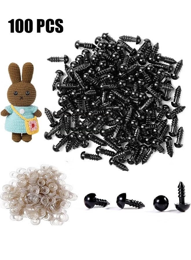 Doll Eyes with Washers, 100 Pcs Plastic Safety Crochet Eyes and 100 Pcs Washers, for Crochet Crafts Washer Assorted Sizes for Doll, Plush Animal and Teddy Bear Puppet Craft Making (0.48 Inch/12 mm) - Image 1