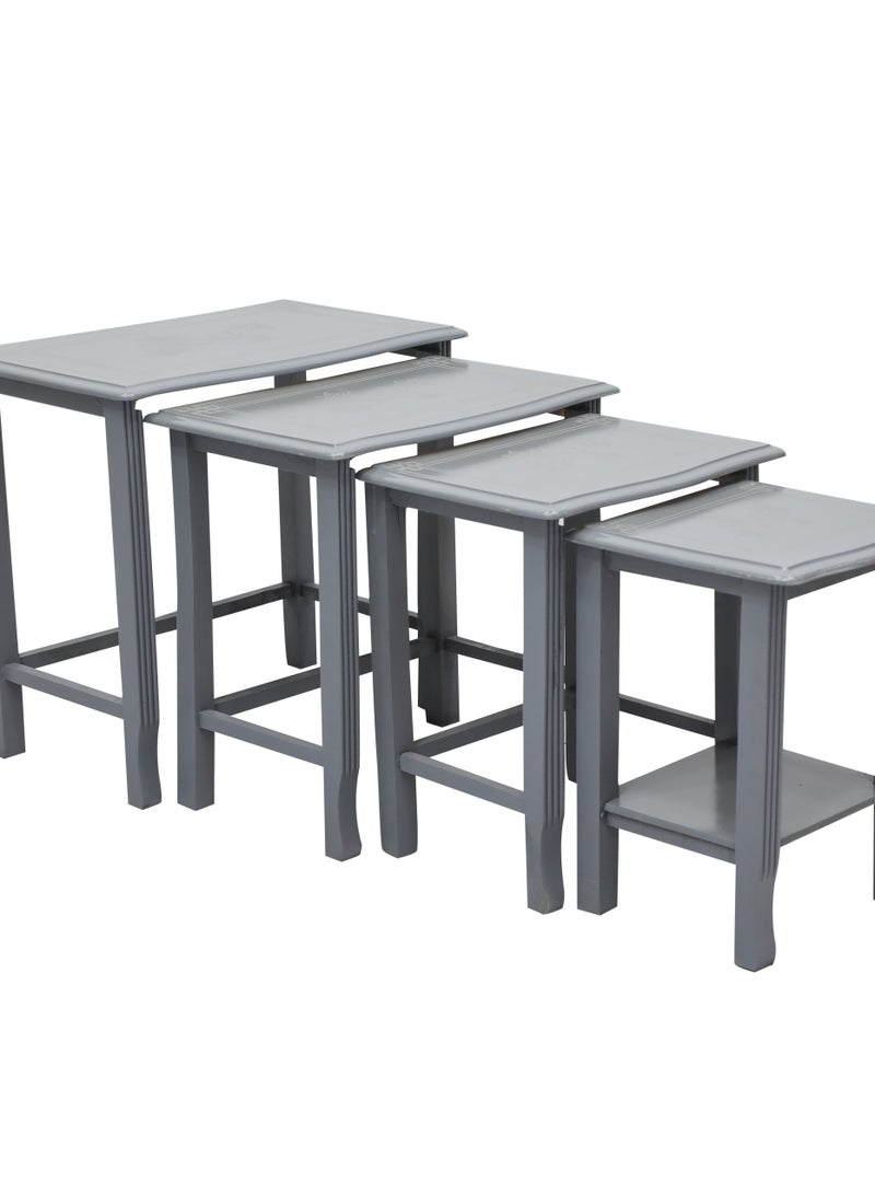 مالتي هوم فيرنيتشر طقم طاولات متداخلة من 4 قطع من Multi Home Furniture باللون الرمادي - طاولة قهوة مستطيلة موفرة للمساحة وطاولة جانبية لأثاث غرفة المعيشة، وطاولة بجانب السرير وطاولة طرفية - طاولة خارجية قابلة للتكديس وطاولة زاوية للقهوة. - Image 2