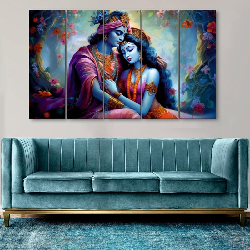 The Castle Decor Radha Krishna Wall Painting for Living Room Big Size Radha Krishna Painting Wall Decor for Bedroom Office Hotels Peaceful Digital Painting Wooden Framed for Gifting 27x48 inch - Image 1
