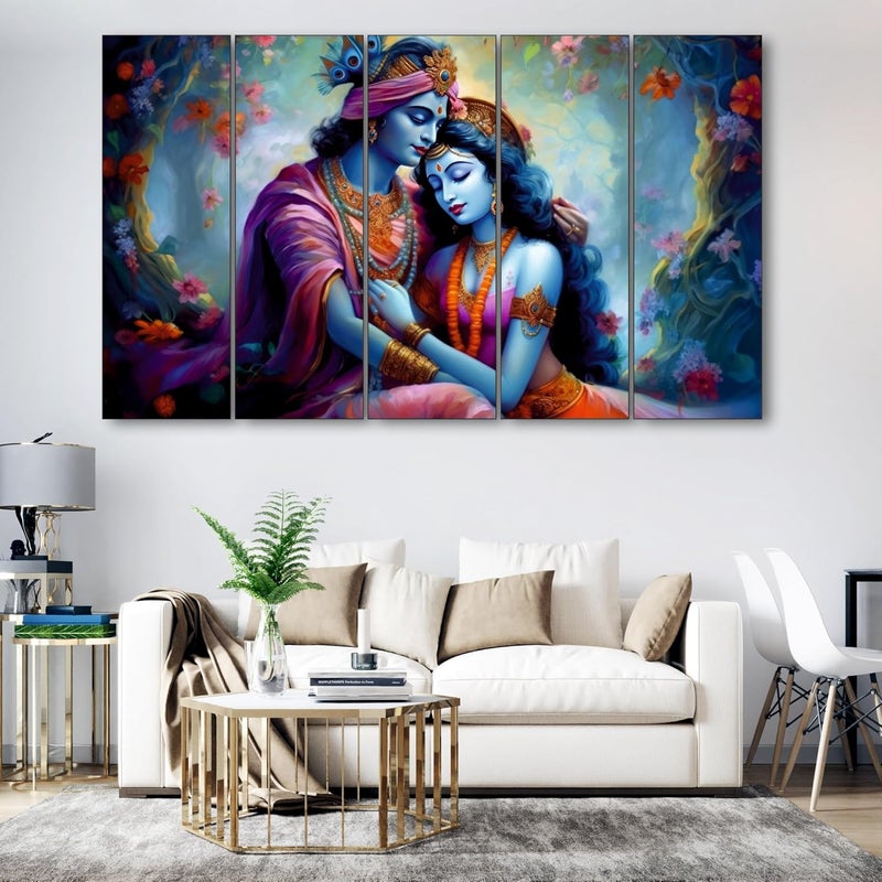 The Castle Decor Radha Krishna Wall Painting for Living Room Big Size Radha Krishna Painting Wall Decor for Bedroom Office Hotels Peaceful Digital Painting Wooden Framed for Gifting 27x48 inch - Image 3