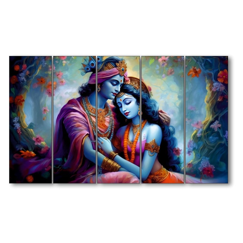 The Castle Decor Radha Krishna Wall Painting for Living Room Big Size Radha Krishna Painting Wall Decor for Bedroom Office Hotels Peaceful Digital Painting Wooden Framed for Gifting 27x48 inch - Image 2