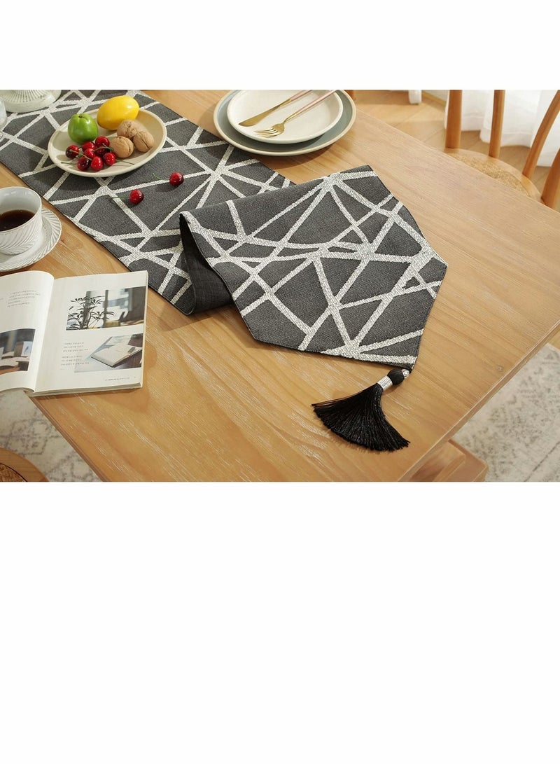 Y&D Table Runner, Boho Runners 72 inches Long, Modern AB Side Linen Black and Mineral Gray with Tassels, Holiday Coffee Farmhouse Style for Dining Room  - Image 4