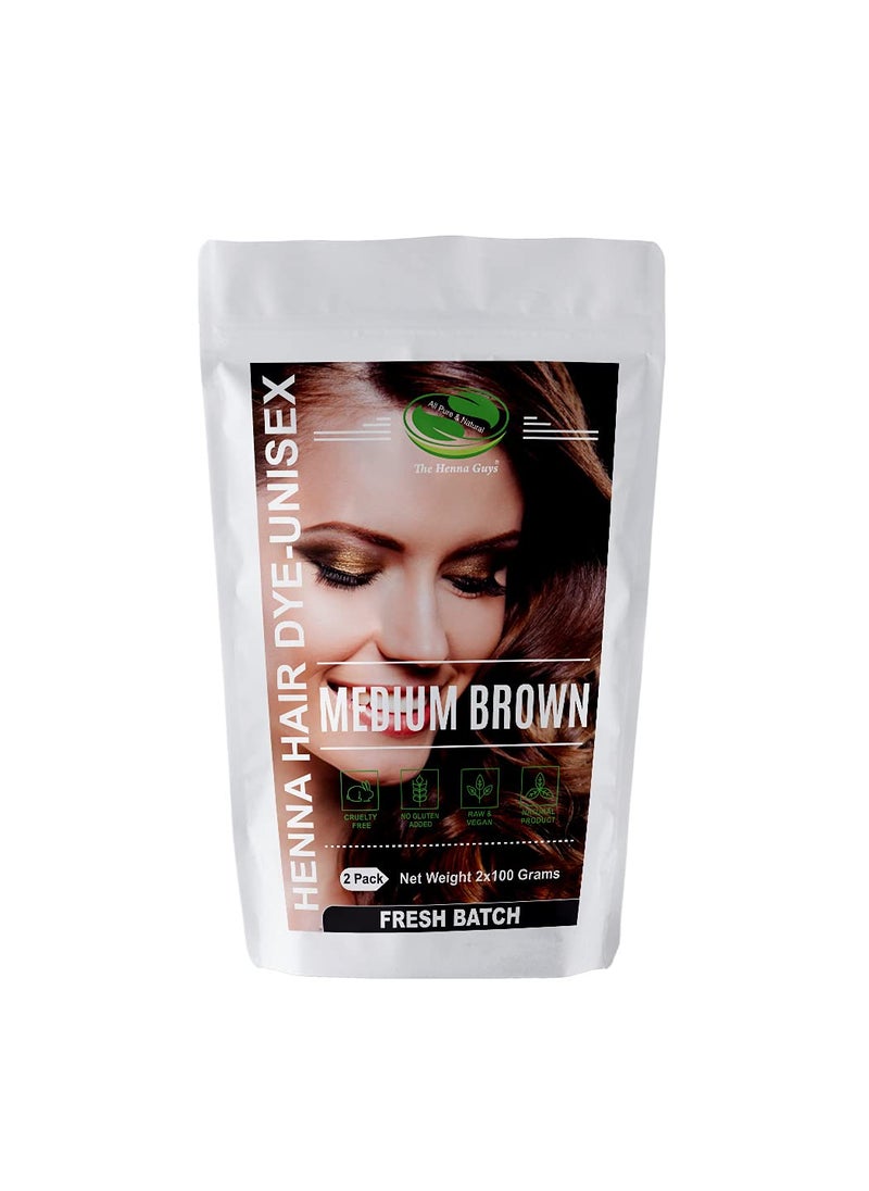 The Henna Guys Henna Hair & Beard Dye - 100% Natural & Chemical Free - The Henna Guys (2 Pack, Medium Brown) 