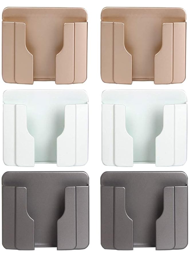 SYOSI 6Pcs Wall Phone Holder Remote Control Storage Box Charging Rack For Mobile Phone Wall-Mounted Storage Box For Tv Remote Control Air Conditioner Remote Control Phone (White Grey And Gold) - Image 1