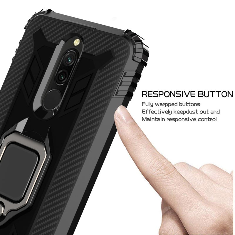 BURAQ Case Cover For Xiaomi Redmi 8A / 8A Dual Carbon Fiber Protective Case with 360 Degree Rotating Ring Holder(Black) - Image 4