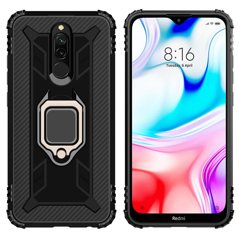 BURAQ Case Cover For Xiaomi Redmi 8A / 8A Dual Carbon Fiber Protective Case with 360 Degree Rotating Ring Holder(Black) - Image 2