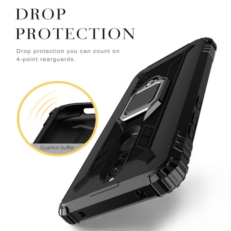 BURAQ Case Cover For Xiaomi Redmi 8A / 8A Dual Carbon Fiber Protective Case with 360 Degree Rotating Ring Holder(Black) - Image 3