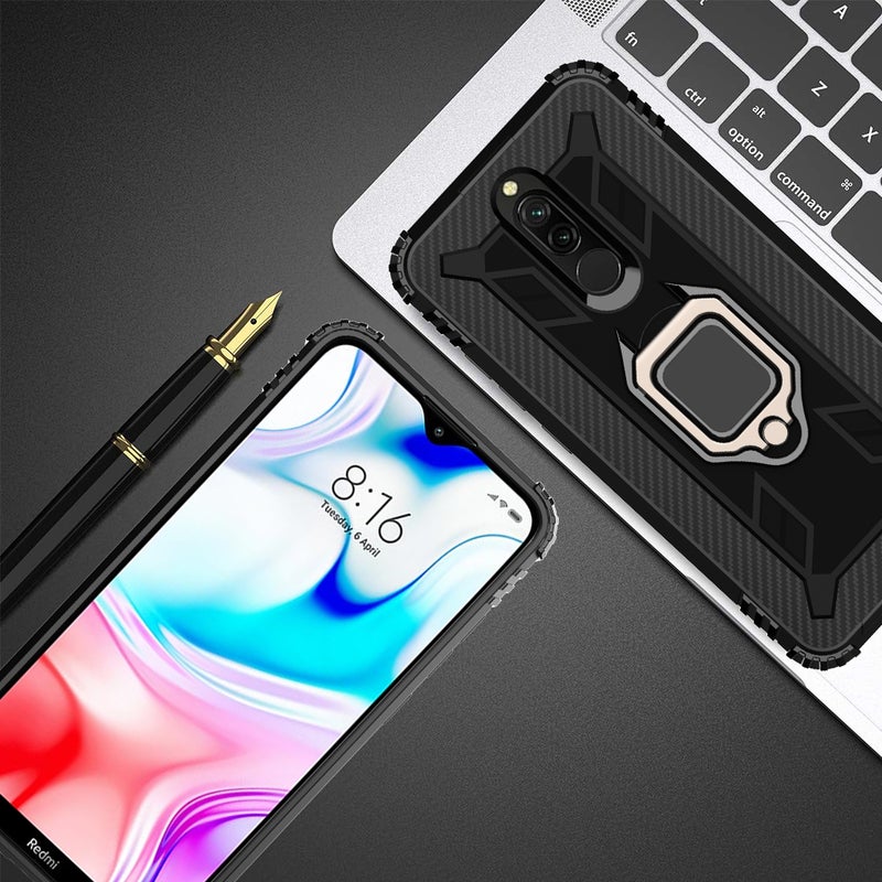 BURAQ Case Cover For Xiaomi Redmi 8A / 8A Dual Carbon Fiber Protective Case with 360 Degree Rotating Ring Holder(Black) - Image 5