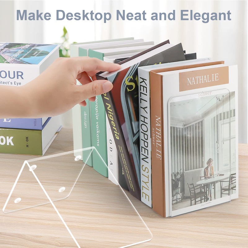 VFINE Acrylic Bookends 2 Pieces, VFINE Book Ends for Shelves, Clear Bookends for Shelves Decor Book Ends for Desktop Organizer, Book Stopper for Home Office School Supplies, 7 * 4.8 * 4.75 inch - Image 5