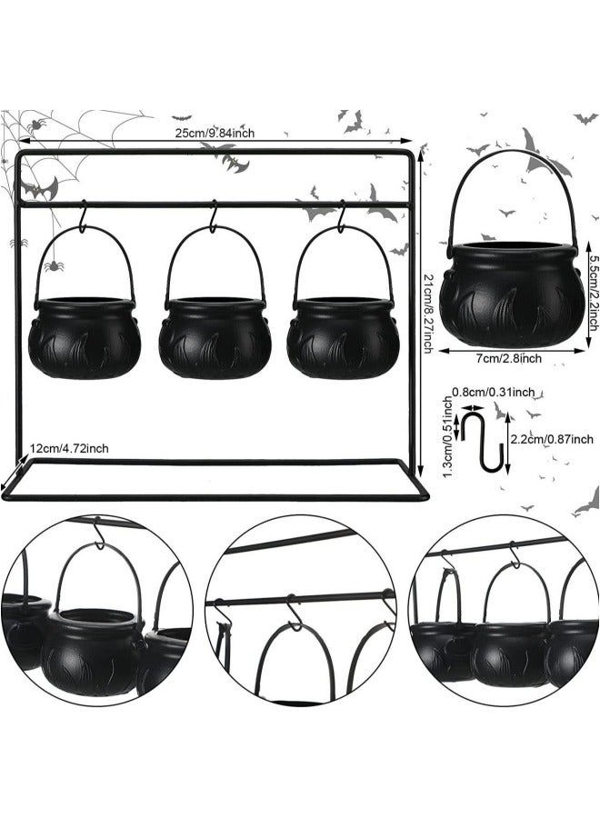 CCOVERY Witches Cauldron Candy Serving Bowls on Two-Tier Rack, 9 Pack Plastic Candy Pot Holders for Home Indoor Kids Outdoor Decor Party Decoration - Image 2