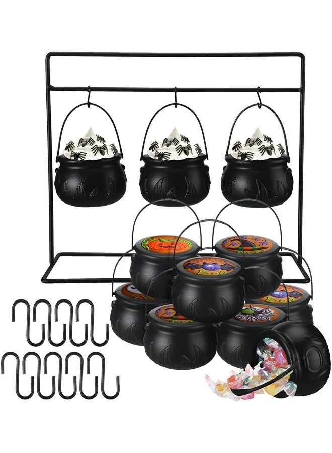 CCOVERY Witches Cauldron Candy Serving Bowls on Two-Tier Rack, 9 Pack Plastic Candy Pot Holders for Home Indoor Kids Outdoor Decor Party Decoration - Image 1