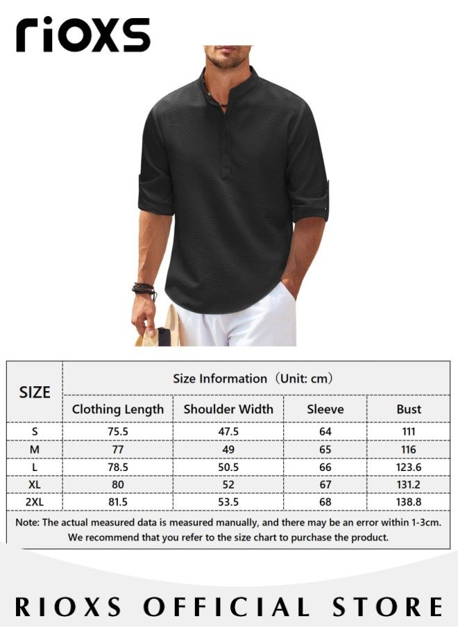 RIOXS - Men's Waffle Long Sleeve Henley Shirts Casual Button Down Beach Pullover Tops for Daily Wear - Image 1