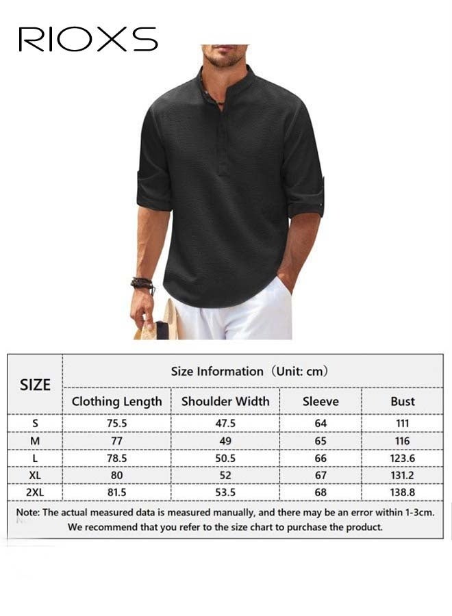 RIOXS Men's Waffle 3/4 Length Sleeve Henley Shirts, Casual Lightweight Four Button Pullover Tops for Men, Soft Breathable  3/4 Sleeve T-shirt for Daily Commutes, Office Work, Holidays, Weekend Relaxation, Beach, Daily Wear, Black - Image 5