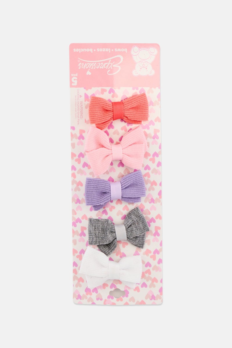Expressions Kids Girl 5 Pieces Ribbed Bow Hair Clips, Multicolor - Image 1