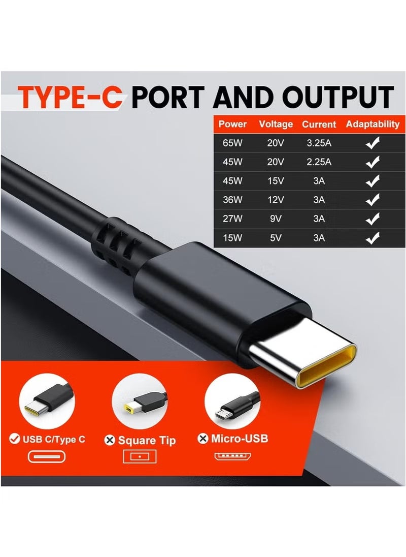 Generic USB-C 65W 45W AC Replacement Charger fit for ThinkPad T14 T15 T480 T480s T490 T490s T495 T495s T580 X13 X280 X380 X390 X395 E15 E480 E490 Yoga C330 65W Laptop Power Supply Adapter Cord  - Image 3