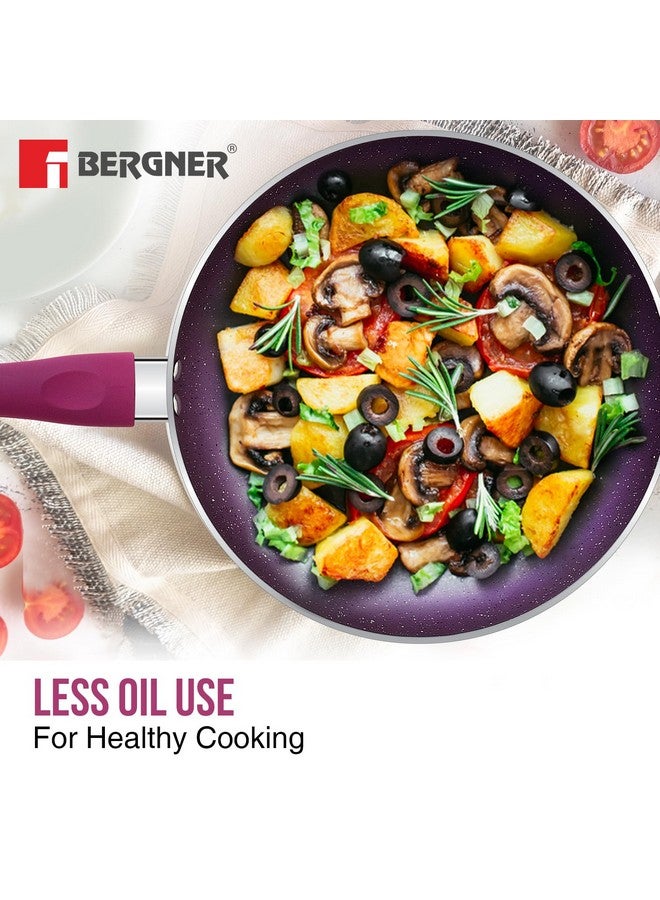 BERGNER Aluminium Jazz Non Stick Cookware Set 4Pc-Kadhai with Glass Lid 24Cm, Dosa Tawa 28Cm, Frypan 24Cm with Induction Compatible, Pfoa Free, 1 Year Warranty by Bergner, Purple - Image 3