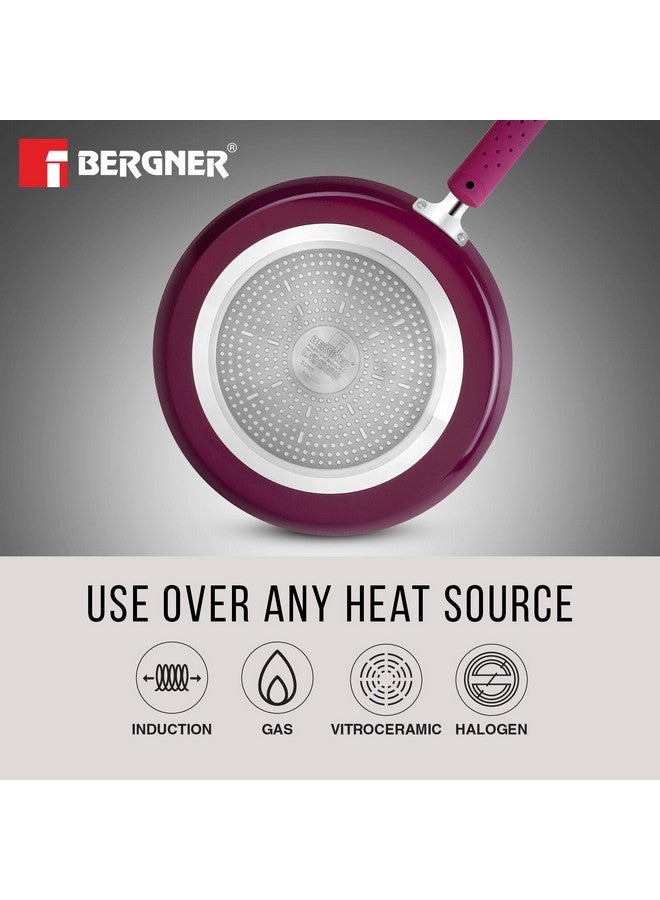 BERGNER Aluminium Jazz Non Stick Cookware Set 4Pc-Kadhai with Glass Lid 24Cm, Dosa Tawa 28Cm, Frypan 24Cm with Induction Compatible, Pfoa Free, 1 Year Warranty by Bergner, Purple - Image 4