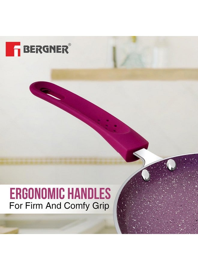 BERGNER Aluminium Jazz Non Stick Cookware Set 4Pc-Kadhai with Glass Lid 24Cm, Dosa Tawa 28Cm, Frypan 24Cm with Induction Compatible, Pfoa Free, 1 Year Warranty by Bergner, Purple - Image 5