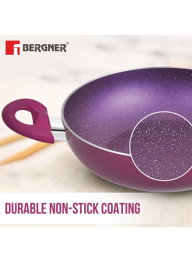 BERGNER Aluminium Jazz Non Stick Cookware Set 4Pc-Kadhai with Glass Lid 24Cm, Dosa Tawa 28Cm, Frypan 24Cm with Induction Compatible, Pfoa Free, 1 Year Warranty by Bergner, Purple - Image 2