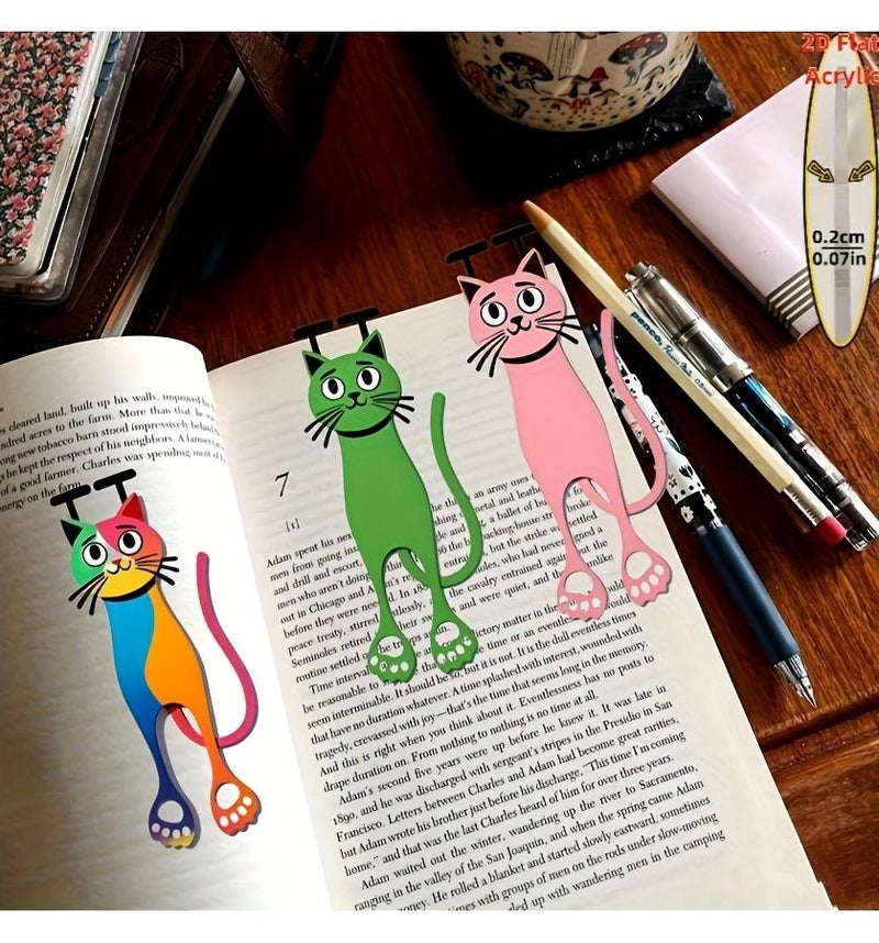 3pcs Colorful Cat Bookmark Set Cute Acrylic Page Markers for Readers Book Lovers Office - Image 4