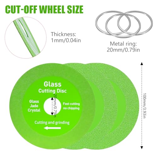 Serplex® 3Pcs Glass Cutting Disc 3.9'' Diamond Grinding Blade, Professional Power Cutter Attachment for Glass, Jade, Crystal, Tile, and Stone Cutting - Image 2