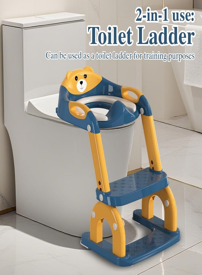 CUXFLS Potty Training Seat with Ladder for Toddlers, 2-in-1 Adjustable Potty Training Toilet for Kids Boys Girls with Splash Guard, Waterproof Cushion, Anti-Slip Pad Step Stool - Dark Blue - Image 4