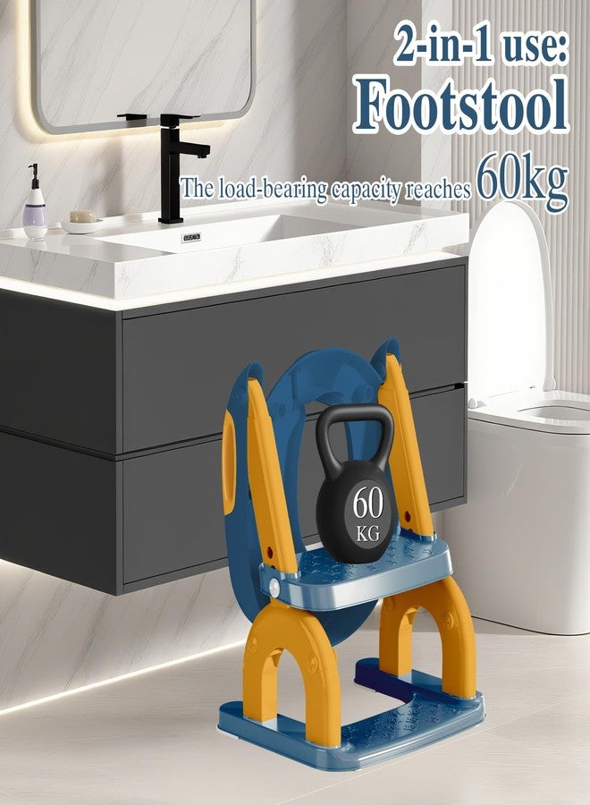 CUXFLS Potty Training Seat with Ladder for Toddlers, 2-in-1 Adjustable Potty Training Toilet for Kids Boys Girls with Splash Guard, Waterproof Cushion, Anti-Slip Pad Step Stool - Dark Blue - Image 5