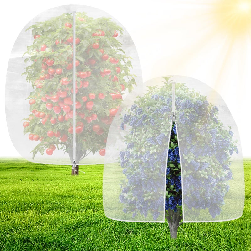 OZMI Bird Netting for Garden Blueberry Bushes Fruit Tree Netting Cover 4 x 4 FT 2 Pack Plant Protection Mesh Bags with Zipper Shrubs Bush Tomato Strawberry Berry Barrier Protectors Net