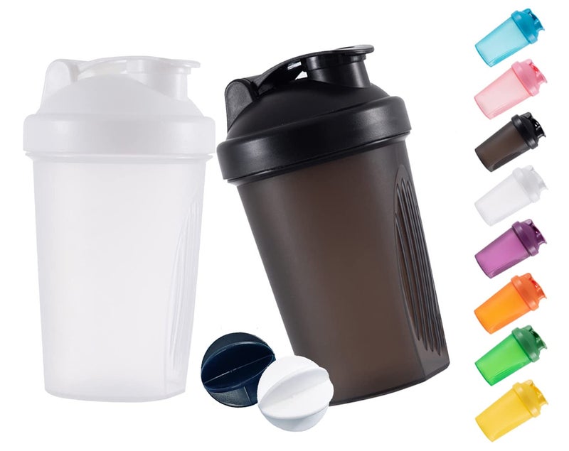 GAISHION Shaker Bottle Protein Shakes and 16Ounce400ML ShakerBottle with Whisk Balls NonBPA plastic BlackWhite2PCS - Image 2
