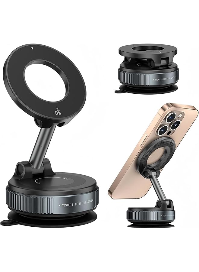 S-TOP Car Phone Mount Magnetic, Reinforced 4-Layer Nano Gel Suction Cup Base with Rotating Vacuum Lock, 180掳 Three-Axis Adjustment for Portrait Landscape Viewing, Heat Dissipation Design - Image 1