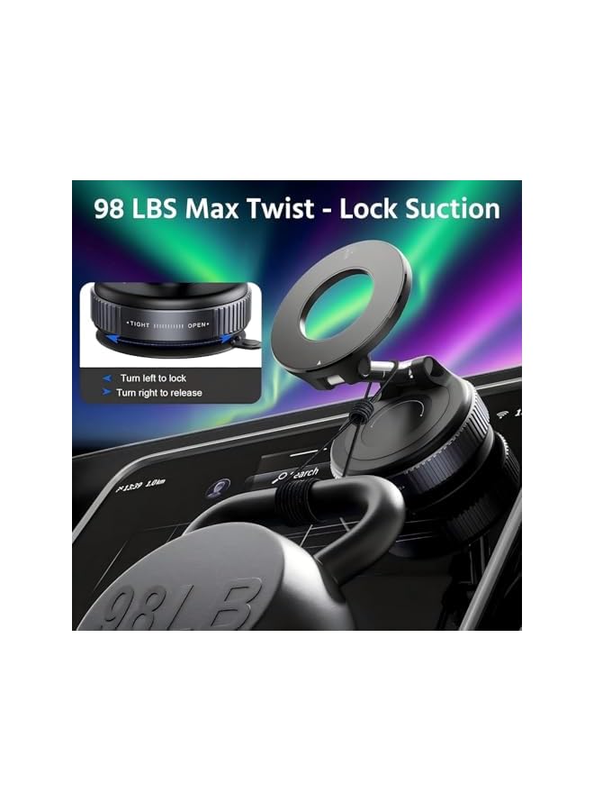 S-TOP Car Phone Mount Magnetic, Reinforced 4-Layer Nano Gel Suction Cup Base with Rotating Vacuum Lock, 180掳 Three-Axis Adjustment for Portrait Landscape Viewing, Heat Dissipation Design - Image 3