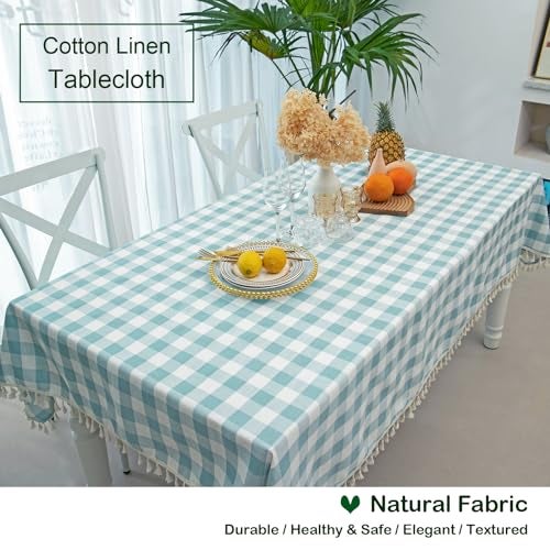 Midsummer Breeze Buffalo Plaid Square Tablecloth-Cotton Blend Gingham Table Cloth for Kitchen Restaurant Farmhouse Spring Summer Holiday Decor (55x55 Inch,Aqua) - Image 4