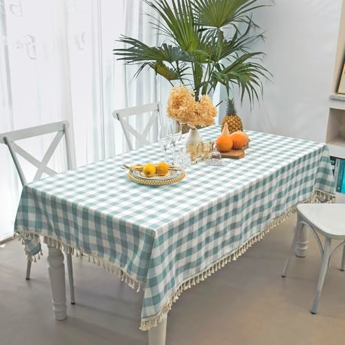 Midsummer Breeze Buffalo Plaid Square Tablecloth-Cotton Blend Gingham Table Cloth for Kitchen Restaurant Farmhouse Spring Summer Holiday Decor (55x55 Inch,Aqua) - Image 1