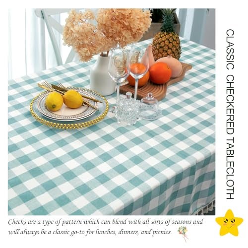 Midsummer Breeze Buffalo Plaid Square Tablecloth-Cotton Blend Gingham Table Cloth for Kitchen Restaurant Farmhouse Spring Summer Holiday Decor (55x55 Inch,Aqua) - Image 2