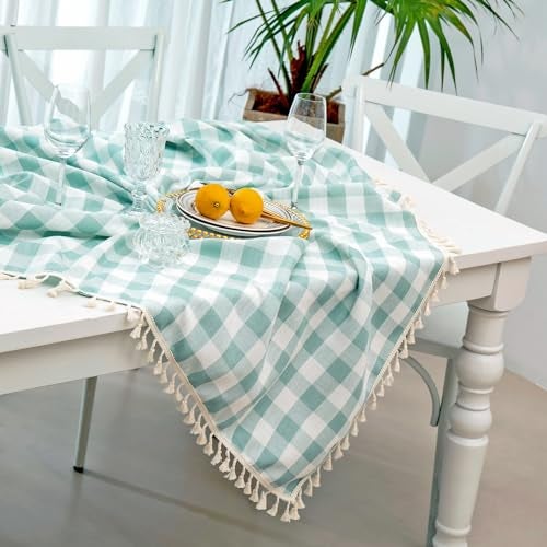 Midsummer Breeze Buffalo Plaid Square Tablecloth-Cotton Blend Gingham Table Cloth for Kitchen Restaurant Farmhouse Spring Summer Holiday Decor (55x55 Inch,Aqua) - Image 3