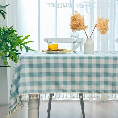 Midsummer Breeze Buffalo Plaid Square Tablecloth-Cotton Blend Gingham Table Cloth for Kitchen Restaurant Farmhouse Spring Summer Holiday Decor (55x55 Inch,Aqua) - Image 5