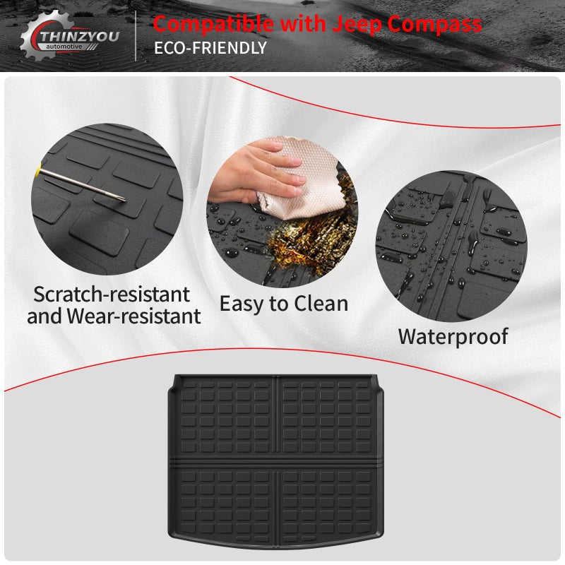 Thinzyou Floor Mats Compatible with 2017-2025 2026 Jeep Compass Trunk Mat Cargo Liner Cargo Mat TPE All Weather Back Seat Cover Protector 2024 Compass Accessories (Trunk Mat+Backrest Mats+Floor Mats) - Image 5