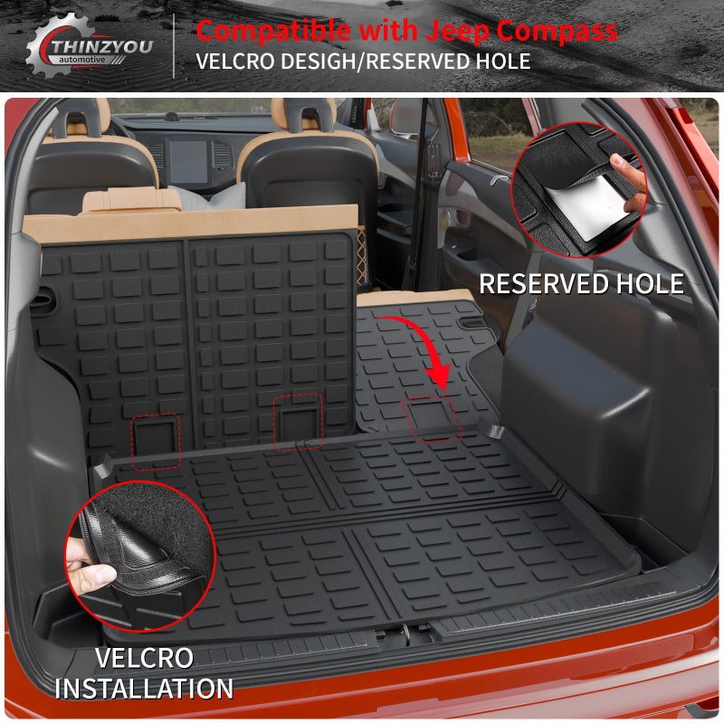Thinzyou Floor Mats Compatible with 2017-2025 2026 Jeep Compass Trunk Mat Cargo Liner Cargo Mat TPE All Weather Back Seat Cover Protector 2024 Compass Accessories (Trunk Mat+Backrest Mats+Floor Mats) - Image 4