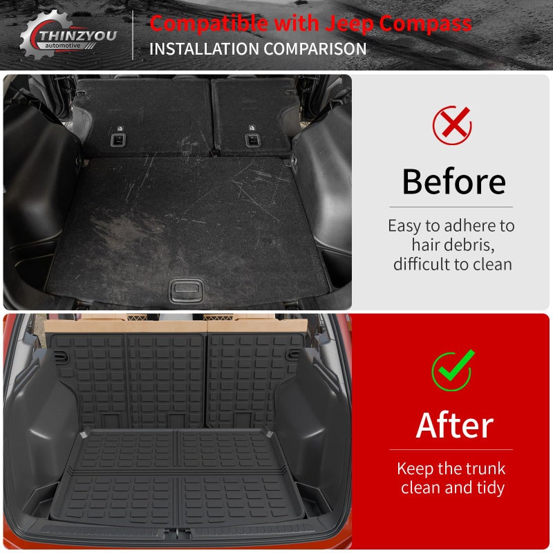 Thinzyou Floor Mats Compatible with 2017-2025 2026 Jeep Compass Trunk Mat Cargo Liner Cargo Mat TPE All Weather Back Seat Cover Protector 2024 Compass Accessories (Trunk Mat+Backrest Mats+Floor Mats) - Image 3