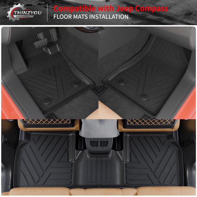 Thinzyou Floor Mats Compatible with 2017-2025 2026 Jeep Compass Trunk Mat Cargo Liner Cargo Mat TPE All Weather Back Seat Cover Protector 2024 Compass Accessories (Trunk Mat+Backrest Mats+Floor Mats) - Image 2
